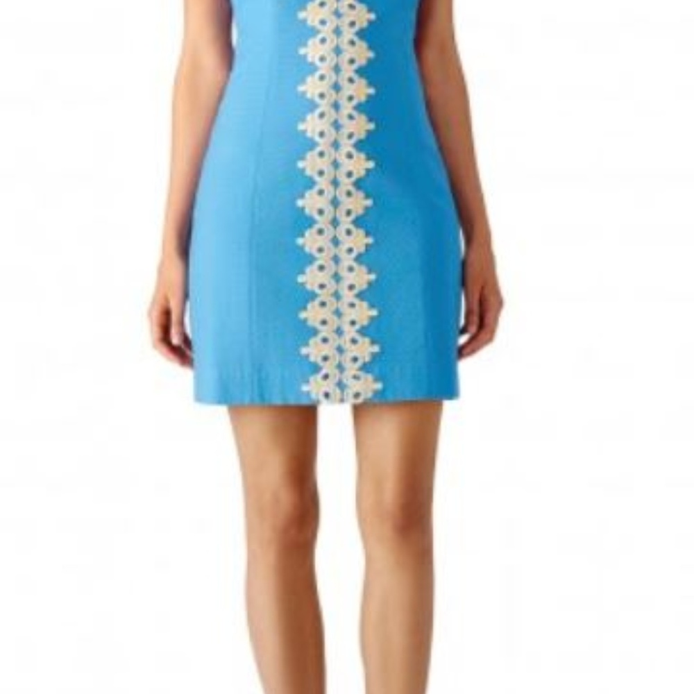 Lilly Pulitzer Pearl Blue and Gold Shift Dress - Picture 2 of 5